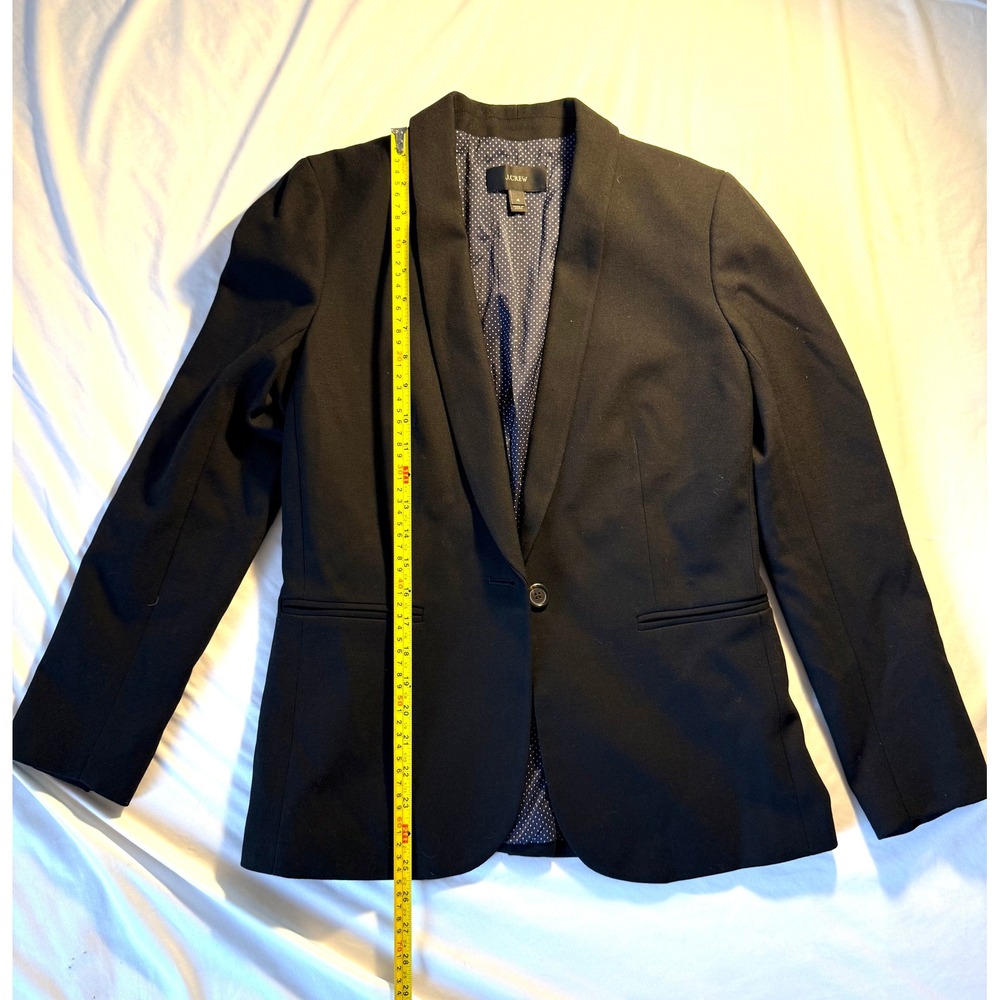 J.Crew Women's Black Shawl Collar Single Button Blazer Polka Dot Lining Size 4